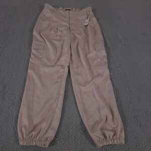 Express Pants Womens M Beige Jogger Cargo High Rise Baggy Stretch Boho NEW $70